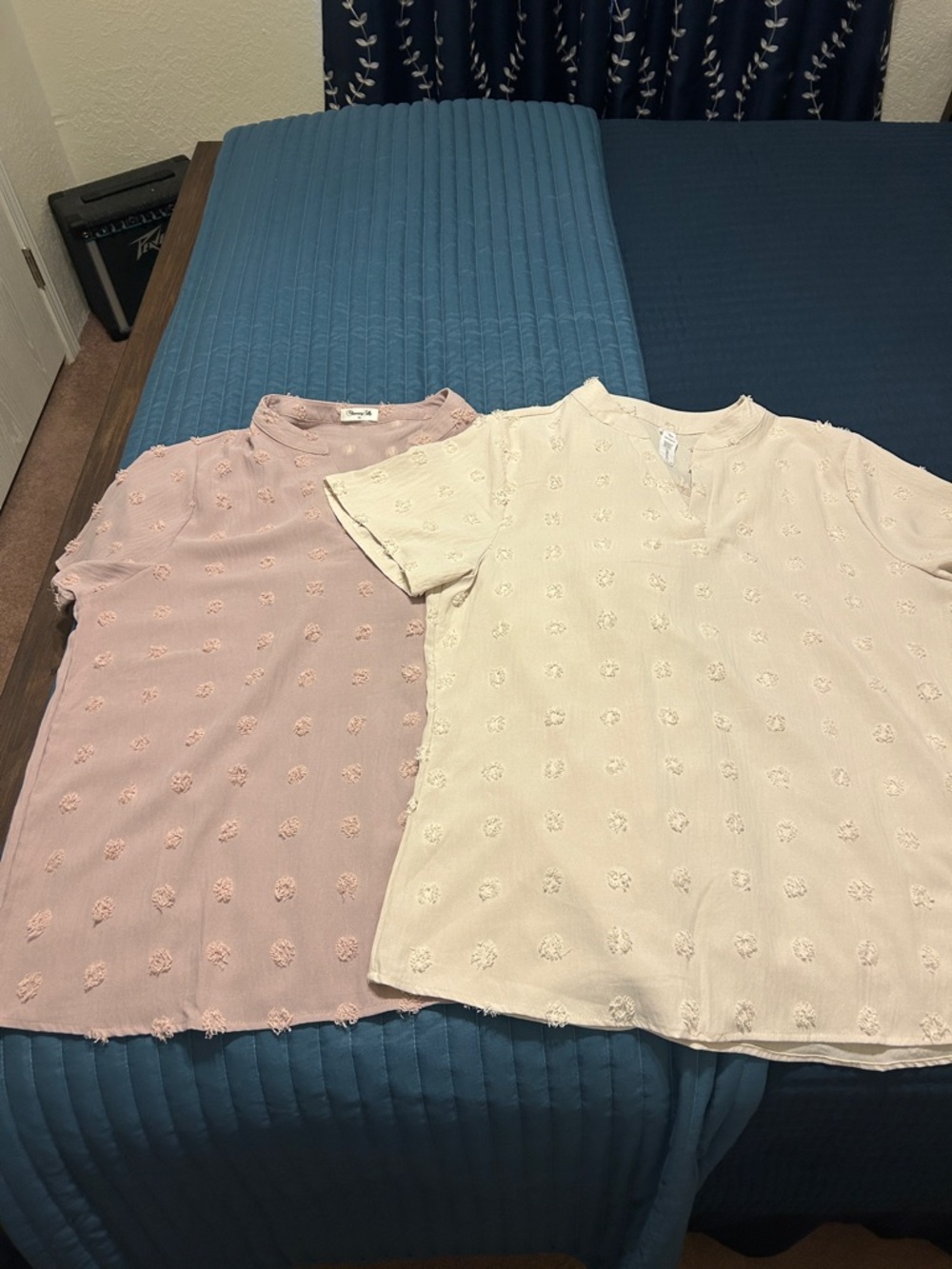 Pair of Textured Swiss Dot Short Sleeve Tops - Blush & Cream